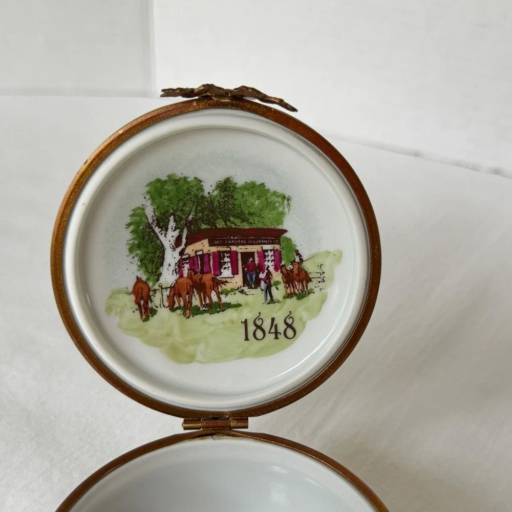 Limoges Trinket Box Unisex OS Green Excellent 150th Anniversary Westfield Ohio